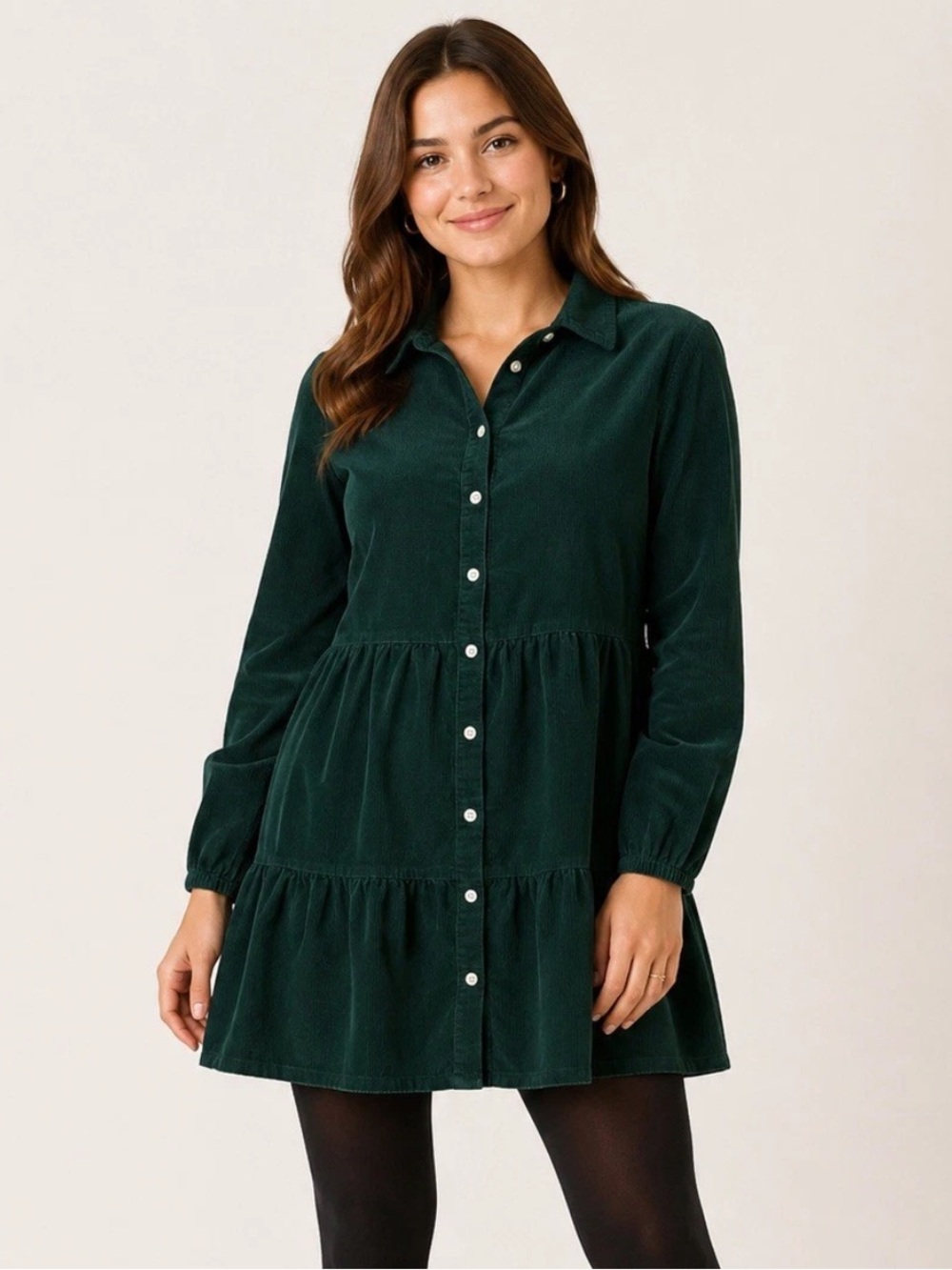 J. Crew Corduroy Collared Button-Up Mini Shirt Dress Holiday Preppy Green 4
